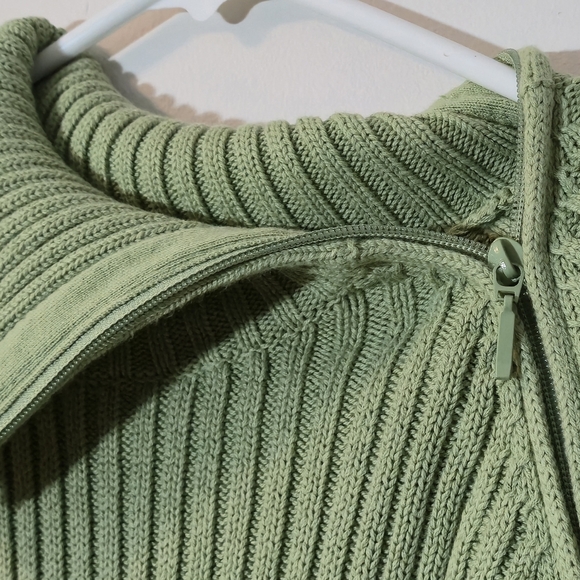 Reitmans XL Sage Green 100% Cotton Asymmetrical Zip Ribbed Sweater - Picture 6 of 12